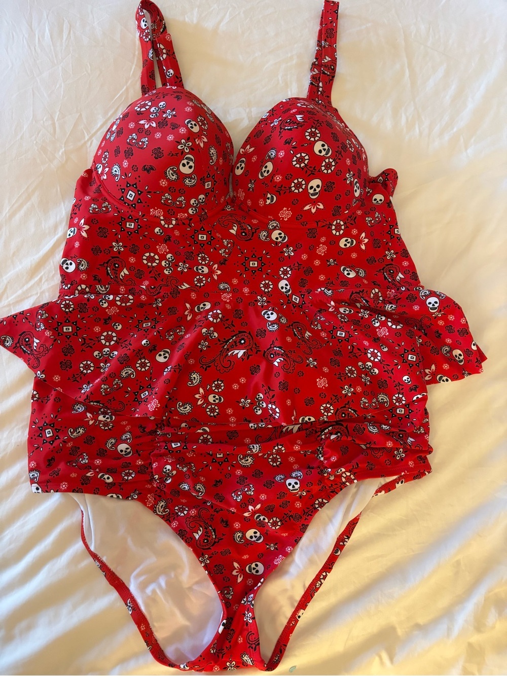 Torrid Red Bandana Skull Peplum Tankini Swimsuit 2X